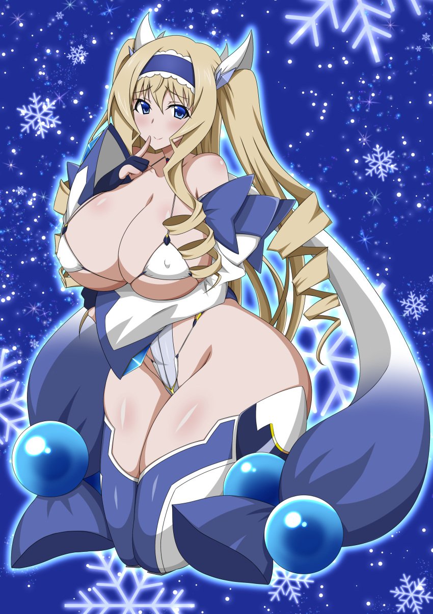 1girls absurdres artist_request blonde_hair blue_eyes blue_hairband breasts cecilia_alcott cleavage cosplay covered_erect_nipples curly_hair drill_hair female hairband highres impossible_clothes impossible_leotard infinite_stratos large_breasts leotard lolita_hairband long_hair looking_at_viewer onizaki_kirara shiny shiny_hair shiny_skin solo taimanin_(series) taimanin_rpgx taimanin_suit thick_thighs underboob