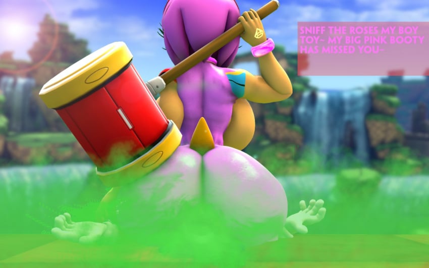 amy_rose anthro big_ass big_breasts fart farting farting_in_face female green_eyes hammer hedgehog huge_ass male pink_hair sega sonic_(series) sonic_the_hedgehog voretube