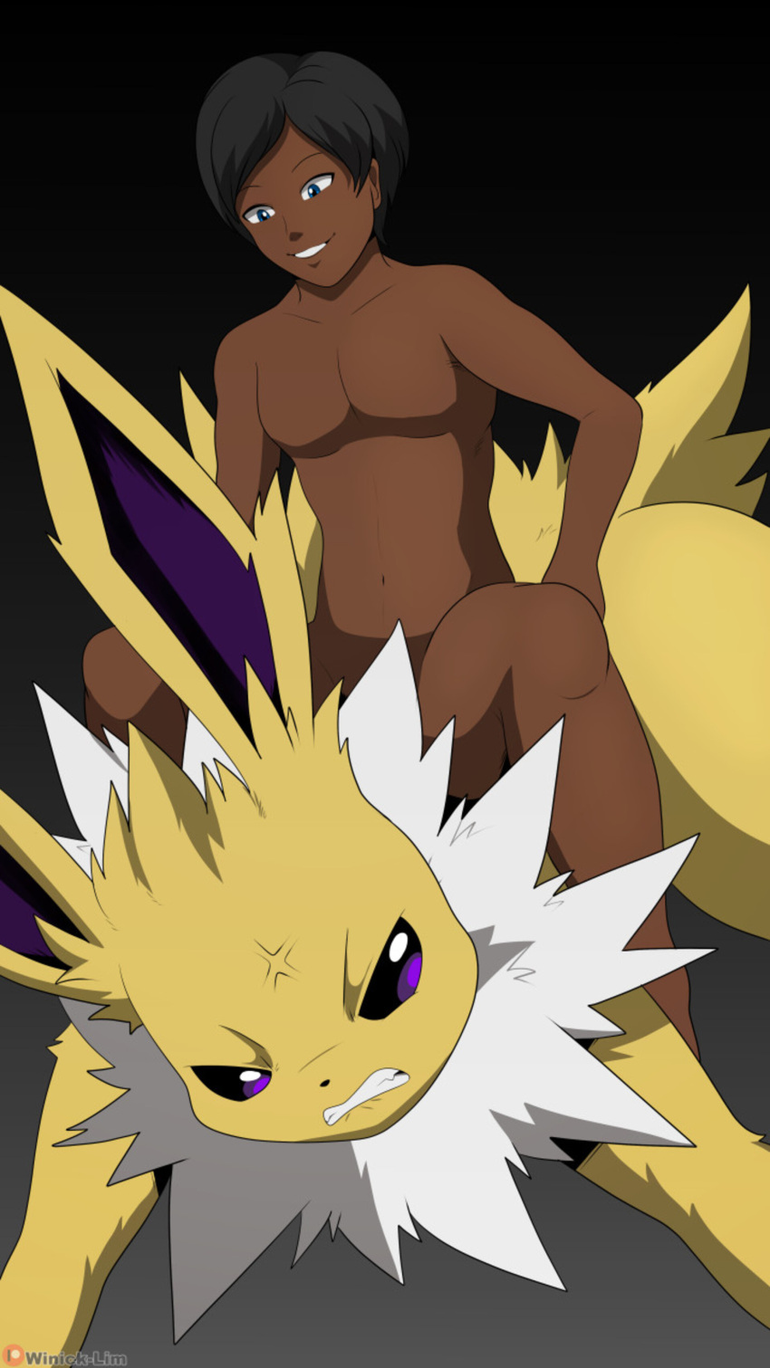 absurd_res bronco bucking duo eeveelution feral genitals hi_res human jolteon jordan jordanbros1 male mammal mount/rider_relations nintendo nude penis pokémon_(species) pokemon riding riding_on_back rodeo rodeoplay trainer video_games winick-lim