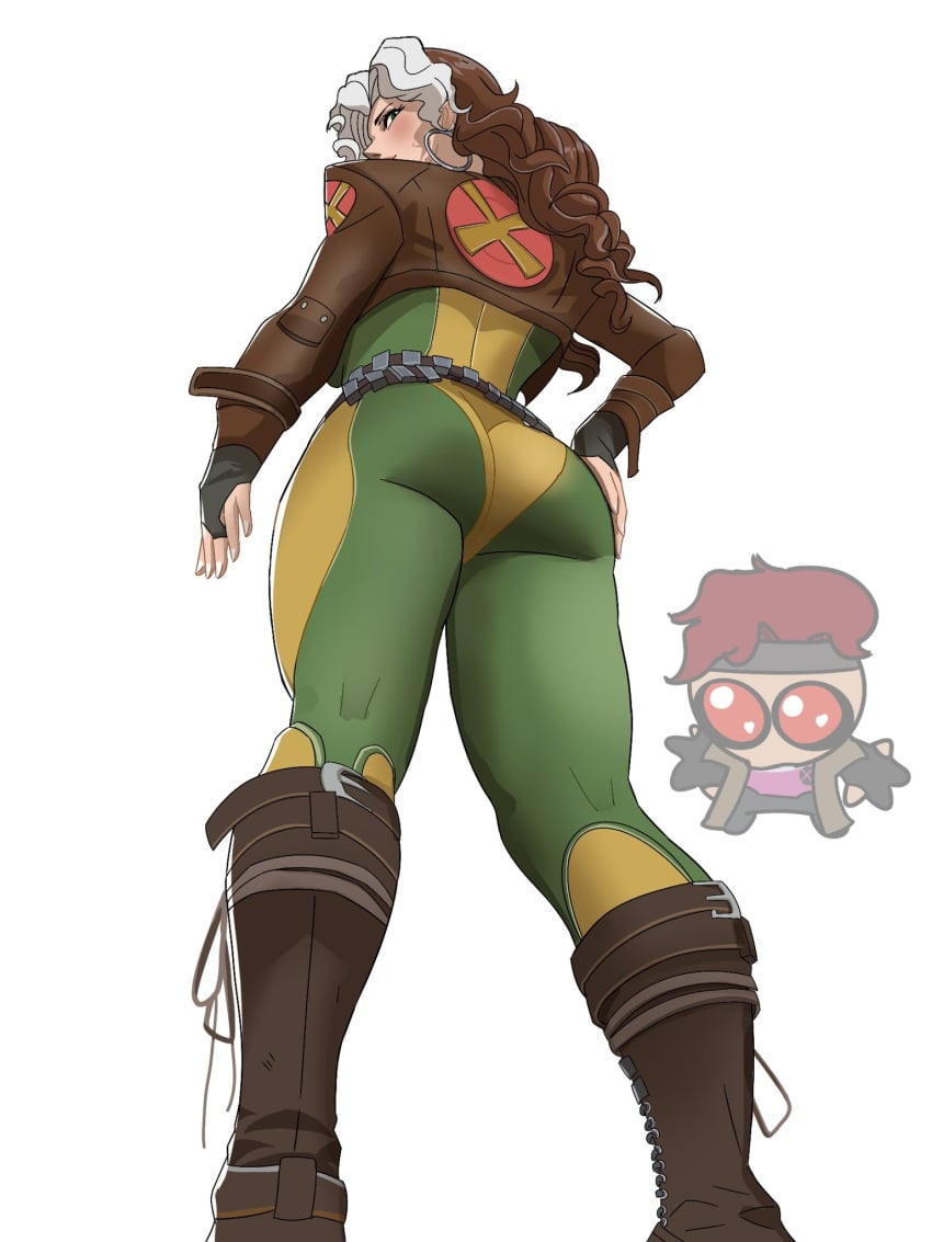 2d ass ass_focus big_ass canon_couple clothed female female_only fully_clothed gambit gambit_(marvel_rivals) low-angle_view marvel marvel_rivals milessart rogue_(marvel_rivals) rogue_(x-men) thick_thighs x-men