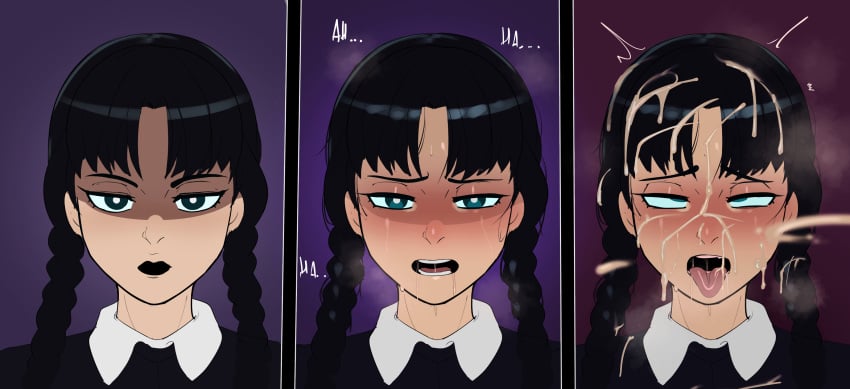1girls black_hair black_lipstick cum cum_on_face cumshot dark_hair female female_focus female_only g3mma goth goth_girl light-skinned_female light_skin lipstick the_addams_family wednesday_(netflix) wednesday_addams