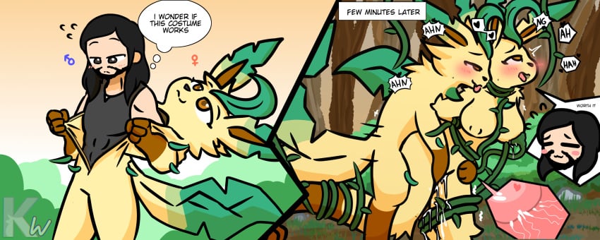after_transformation anthro anthro_on_feral anthro_penetrated anthrofied bestiality bestiality_impregnation bodily_fluids bound breasts canid costume_transformation cum duo eeveelution female female_anthro female_penetrated feral feral_penetrating feral_penetrating_anthro flashback gender_transformation generation_4_pokemon genital_fluids hi_res human human_to_anthro impregnation intentional_self_transformation intraspecies intraspecies_bestiality kangwolf leafeon legs_tied male male/female male_feral male_human male_penetrating male_penetrating_female mammal mtf_transformation nintendo penetration plant pokemon pokemon_(species) scientific_instrument self_transformation sex smile solo species_transformation transformation vine_bondage vines willing_transformation