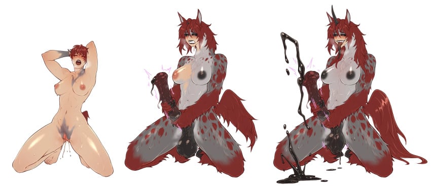 fangs female futa_transformation futanari futanari_transformation horsecock shysiren tail transformation