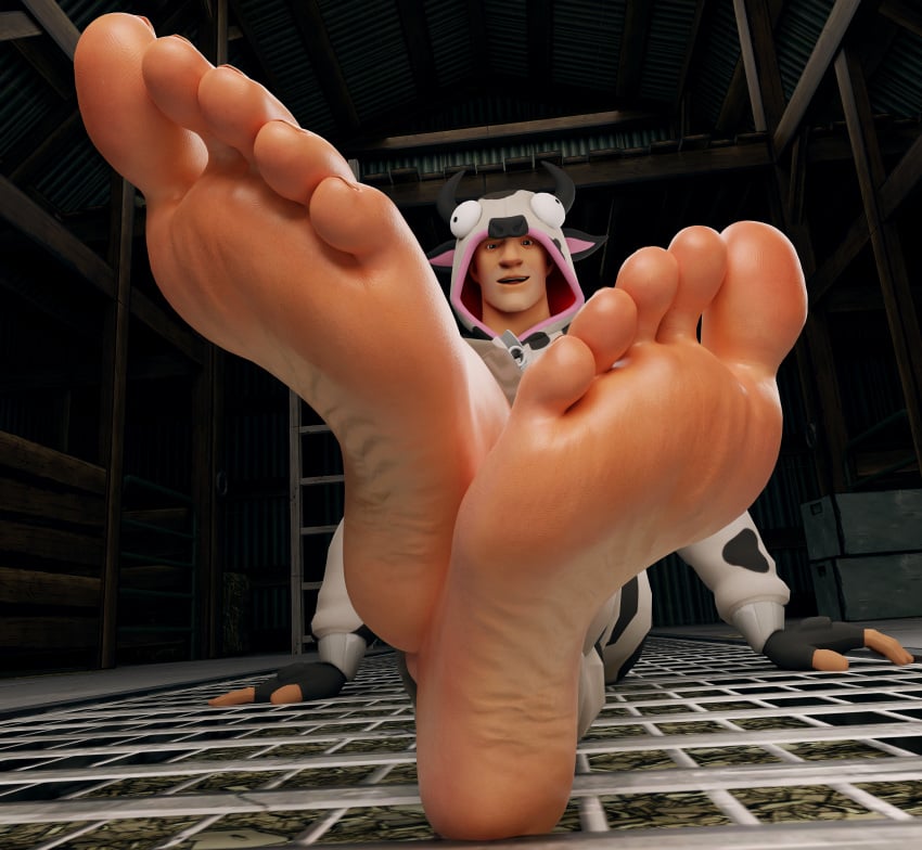 1boy 3d 3d_(artwork) big_feet cow_onesie feet foot_fetish foot_focus fortnite fortnite:_battle_royale gay guernsey_(fortnite) hands_on_floor jonesy_(fortnite) looking_at_viewer looking_down male male_feet male_only mrgtsfloop open_mouth open_mouth_smile sitting sitting_down sitting_on_floor smile smiling smiling_at_viewer smirk smirking smirking_at_viewer soles solo solo_focus