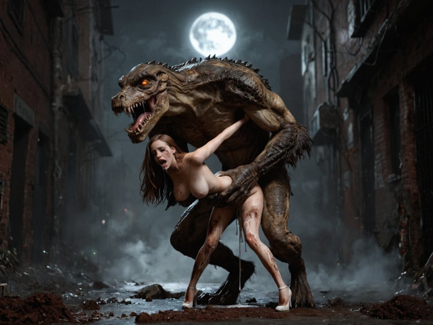 1boy 1girls ai_generated female_human female_human/male_feral female_human/male_monster feral_on_female feral_on_human full_moon interspecies interspecies_sex male_feral male_feral/female_human male_monster monster monster_on_female monster_on_human monster_penetrating noone3d petite slim slim_waist