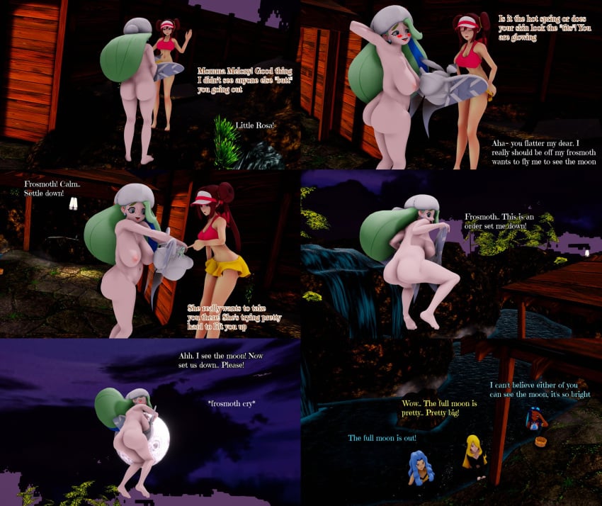 3d ass bbw blue_hair blush booty breasts chubby chubby_female completely_naked completely_naked_female completely_nude completely_nude_female covering covering_up cynthia_(pokemon) embarrassed embarrassed_nude_female enf enf4life9 frosmoth green_hair hat_only hot_spring humiliation karen_(pokemon) mature_female melony_(pokemon) milf moon mooning moonlight naked naked_female nessa_(pokemon) no_visible_genitalia nude nude_female part_2 pokemon pokemon_(species) rosa_(pokemon) swimming