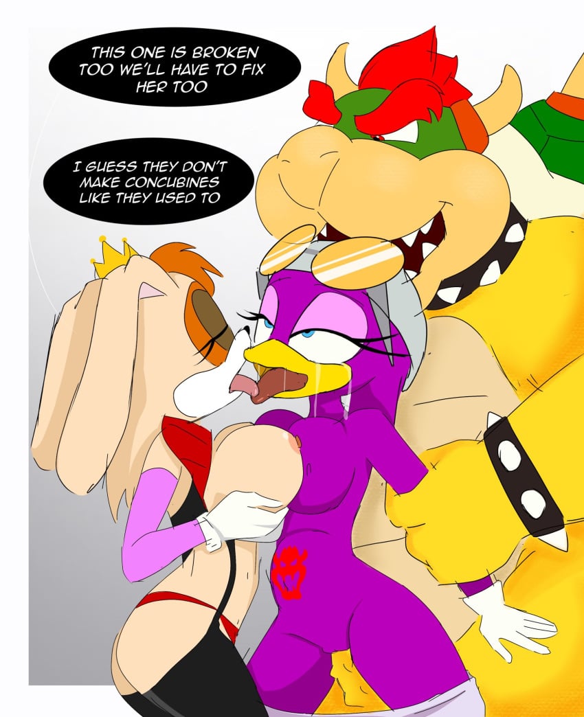 1boy 2girls ambyva anal anal_sex anthro anthro_on_anthro beak begging_for_mercy big_breasts big_butt big_penis blush bowser breasts breasts_out clothes_pull collar crossover crown crying crying_with_eyes_open daddy dialogue dilf doggy_style female forced forced_vaginal king koopa male male/female mammal mario_(series) milf mommy nintendo nipples open_mouth rabbit raised_tail reptile saga scalie sex sonic_(series) sonic_the_hedgehog_(series) sunglasses super_mario_bros. vanilla_the_rabbit watching watching_sex wave_the_swallow