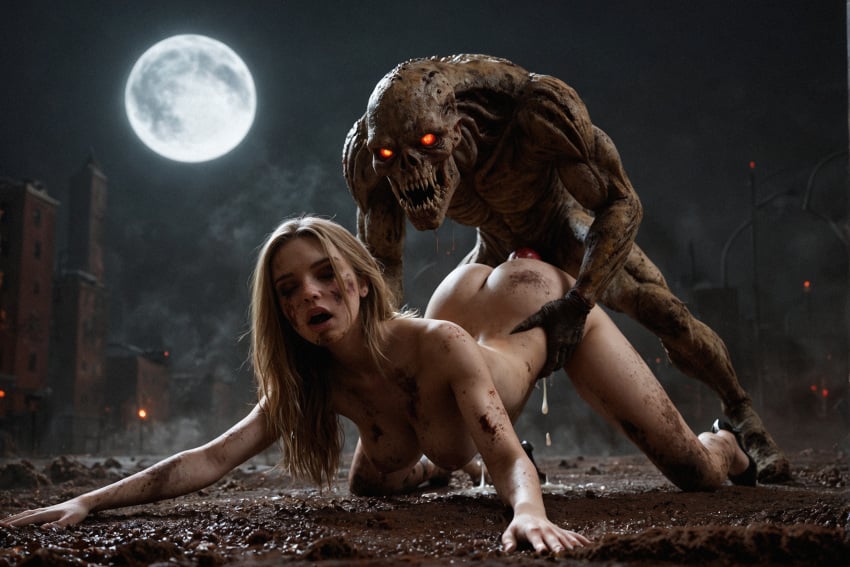 1boy 1girls ai_generated female_human female_human/male_feral female_human/male_monster feral_on_female feral_on_human full_moon interspecies interspecies_sex male_feral male_feral/female_human male_monster monster monster_on_female monster_on_human monster_penetrating noone3d petite slim slim_waist