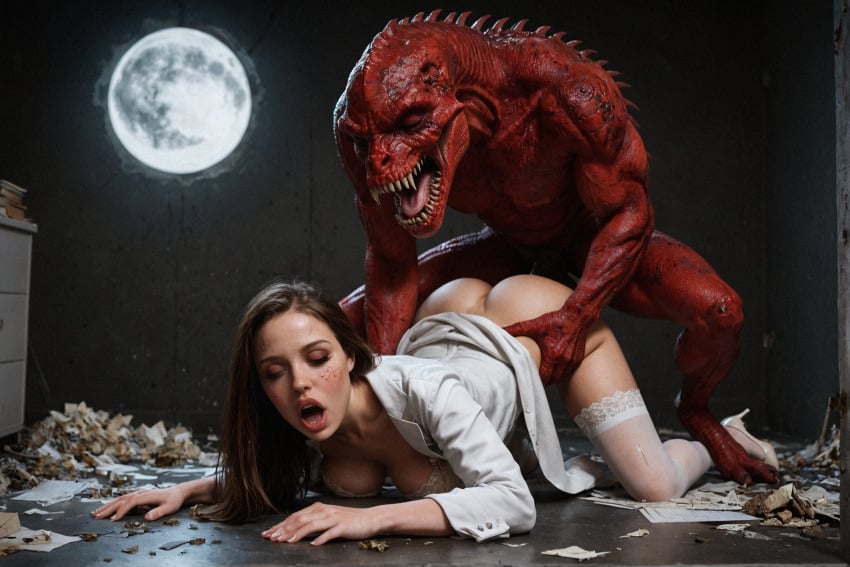 1boy 1girls ai_generated female_human female_human/male_feral female_human/male_monster feral_on_female feral_on_human full_moon interspecies interspecies_sex male_feral male_feral/female_human male_monster monster monster_on_female monster_on_human monster_penetrating noone3d petite slim slim_waist