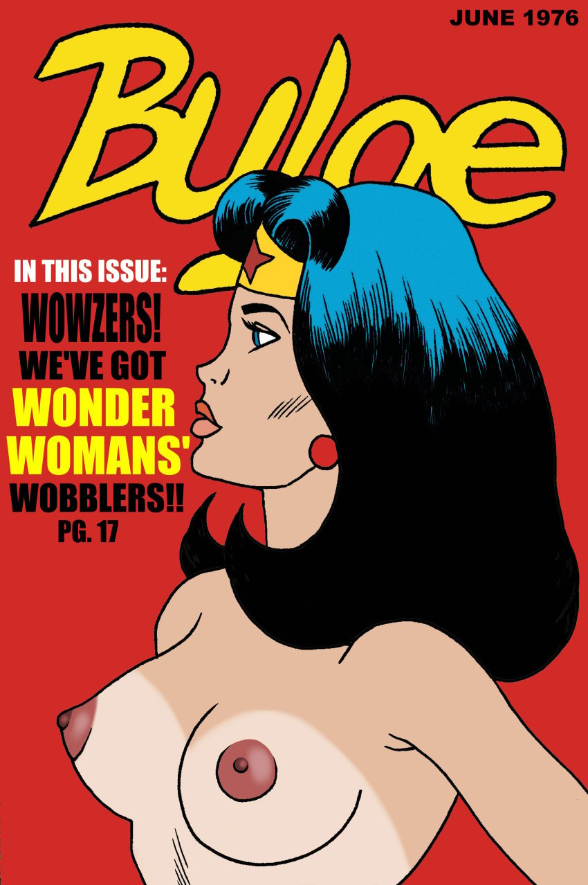 black_hair dc dc_comics earrings english_text female large_breasts long_hair nude red_background solo tanline toonytease wonder_woman wonder_woman_(series)