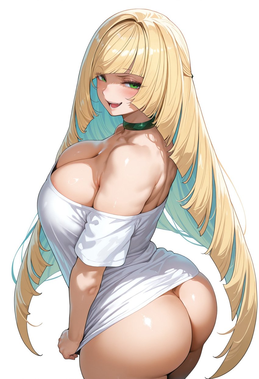 1girls ai_generated ass blonde_hair breasts dat_ass female flyingpancake game_freak green_eyes hips huge_ass huge_breasts light-skinned_female light_skin long_hair lusamine_(pokemon) mature_female milf mother nintendo pokemon pokemon_sm thick_thighs thighs wide_hips