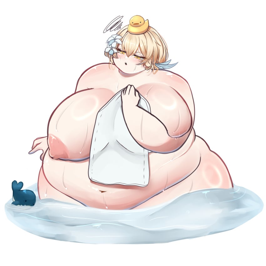 amber_eyes bathhouse belly_button belly_overhang blonde_female blonde_hair blonde_hair_female chubby chubby_female fat fat_ass feather_earring genshin_impact half_lidded_eyes holding_towel hoyoverse huge_breasts huge_thighs inteyvat_flower_(genshin_impact) inteyvat_flowers large_stomach lumine_(genshin_impact) mihoyo mihoyo_technology_(shanghai)_co._ltd. missicake morbidly_obese morbidly_obese_female naked naked_female obese obese_female onsen onsen_robe open_mouth puffy_areola puffy_nipples rubber_duck rubber_ducky sauna short_hair short_hair_female sole_female stuffed_animal stuffed_whale thick thick_hips thick_legs thick_thighs traveler_(genshin_impact) water wet_body wet_skin wide_hips wide_thighs