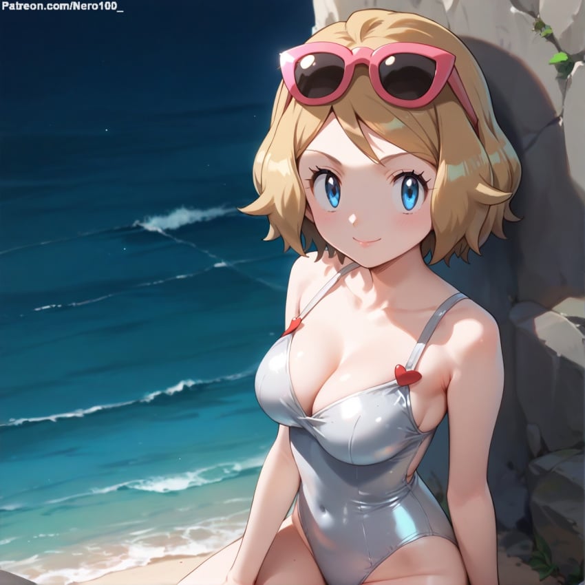 1girls 2d ai_generated areolae armpit bare_arms bare_legs bare_shoulders beach belly big_breasts blonde_hair bob_cut breasts_bigger_than_head cameltoe chest cleavage creatures_(company) curvy curvy_figure cute cute_face detailed eyelashes eyeshadow female female_only fit fit_female focus game_freak grey_hair hair high_quality huge_breasts large_breasts legs light-skinned_female light_brown_hair light_skin lips looking_at_viewer makeup mascara medium_breasts medium_hair nero100 nintendo outdoors outside pale-skinned_female pale_skin perky_breasts petite petite_body pokemon pokemon_xy posing seductive seductive_look serena_(pokemon) serena_(pokemon_games) short_hair shy stable_diffusion swimsuit swimwear tagme teenager thighs thin_waist twintails