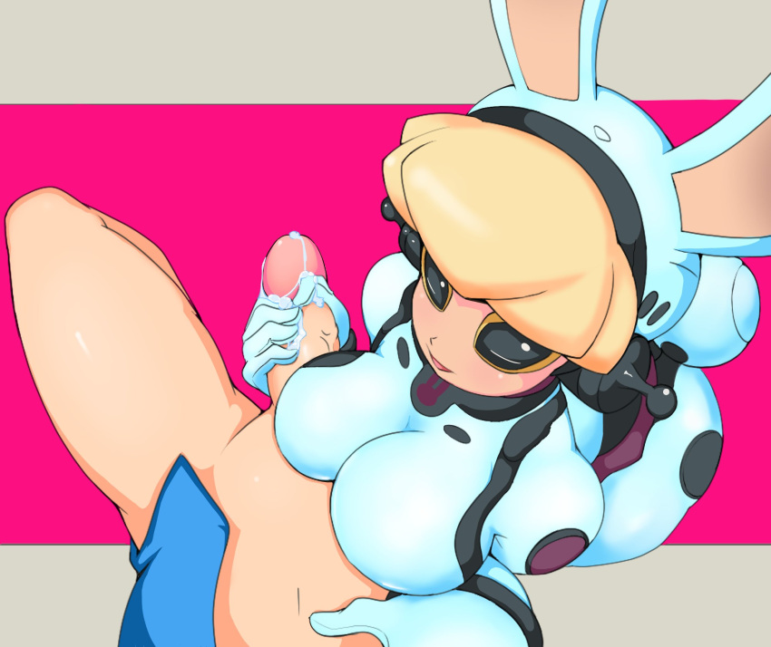 android blonde_hair buffy-sugo bunny bunny_girl commission cum hand_on_penis handjob oc post_orgasm pov ric0cake robot robot_girl rocket_league simple_background