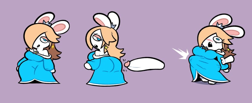 1girls 2025 2d 2d_(artwork) 2d_artwork ass big_ass big_breasts big_butt big_thighs blonde_hair breasts butt crown ear_piercing earrings female looking_at_another looking_back mario_(series) one_eye_closed one_eye_obstructed princess_rosalina rabbid_rosalina rabbit rabbit_ears rabbit_girl rabbit_humanoid rape raped_girl shocked shocked_expression shocked_female shortstack stomach_bulge stomach_deformation super_mario_galaxy surprise_sex surprised surprised_expression thighs white white_fur white_skinned_female wide_eyed wide_hips wide_thighs yellow_hair yopy