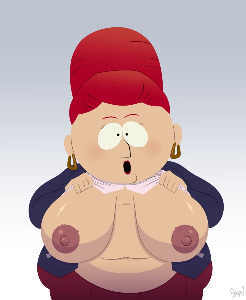 1girls big_breasts breasts chubby chubby_female dustindemon exposed_breasts female looking_at_viewer mature mature_female milf mother plump red_hair sheila_broflovski south_park