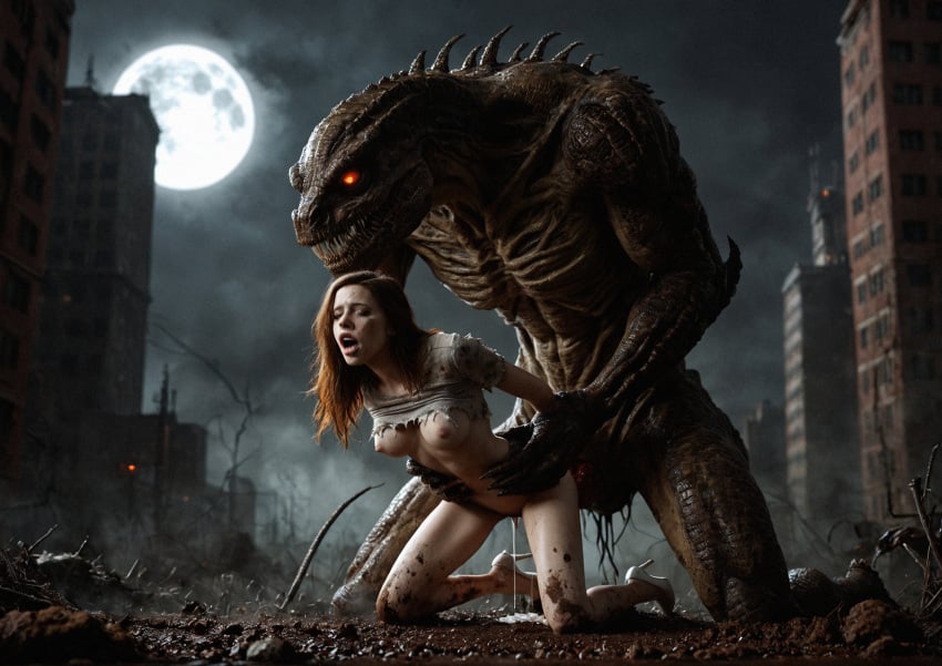 1boy 1girls ai_generated female_human female_human/male_feral female_human/male_monster feral_on_female feral_on_human full_moon interspecies interspecies_sex male_feral male_feral/female_human male_monster monster monster_on_female monster_on_human monster_penetrating noone3d petite slim slim_waist