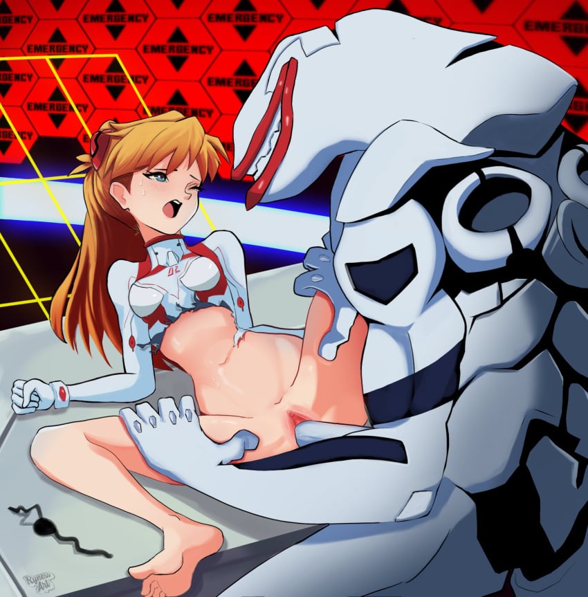 1boy 1girls asuka_langley_sohryu big_penis blue_eyes bodysuit bottomless breasts clothed_female_nude_male clothing defeated emergency_alert eye_patch feet female female_human femsub feral_on_female helpless human interspecies light-skinned_female light_skin long_hair male male_on_human maledom mass_production_eva monster monster_on_female neon_genesis_evangelion no_panties open_mouth pain penetration penis pilot_suit pleasure_face plugsuit pussy rebuild_of_evangelion rynessart sex smaller_female spread_legs sweatdrop tears the_end_of_evangelion torn_clothes vaginal_penetration white_bodysuit white_plugsuit