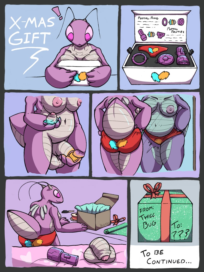 absurd_res accessory animal_humanoid antennae_(anatomy) anthro arthropod arthropod_humanoid balls big_balls big_breasts big_penis box breasts chubby_anthro clothed clothing clothing_pull cock_ring comic container detachable detachable_penis dressing erect_nipples futanari genitals gift gift_bow gift_box gift_wrapped gift_wrapping gynomorph hi_res humanoid impishhyena insect_humanoid insects intersex jewelry mantis mantis_humanoid nipple_outline nipples nude panties panties_only panty_pull partially_clothed penis penis_accessory penis_jewelry pink_body pink_eyes portal portal_fleshlight portal_panties portal_ring portals slightly_chubby small_wings solo thicc_bug_(impishhyena) thick_penis thick_tail thick_thighs topless underwear underwear_only underwear_pull wide_hips wings