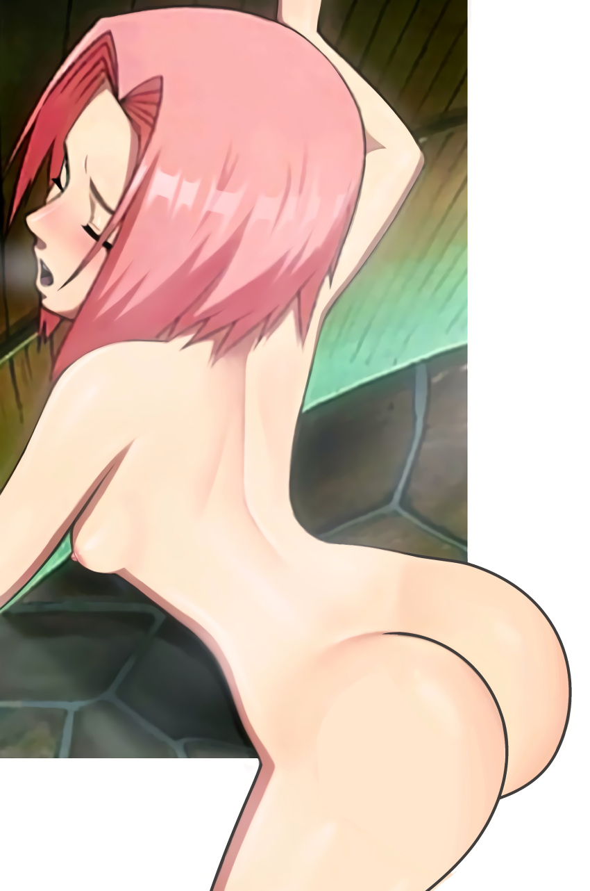 1girls against_wall arched_back areolae ass ass_focus bent_over blush bob_cut bubble_ass bubble_butt closed_eyes dat_ass erect_nipples female female_focus female_only hot_spring loodncrood moan moaning naked naruto naruto_(series) naruto_shippuden nipples nude nude_female open_mouth pale-skinned_female pale_skin petite pink_hair pink_nipples sakura_haruno shoulder_length_hair shounen_jump small_breasts solo solo_female solo_focus teenager thick_thighs thighs voluptuous