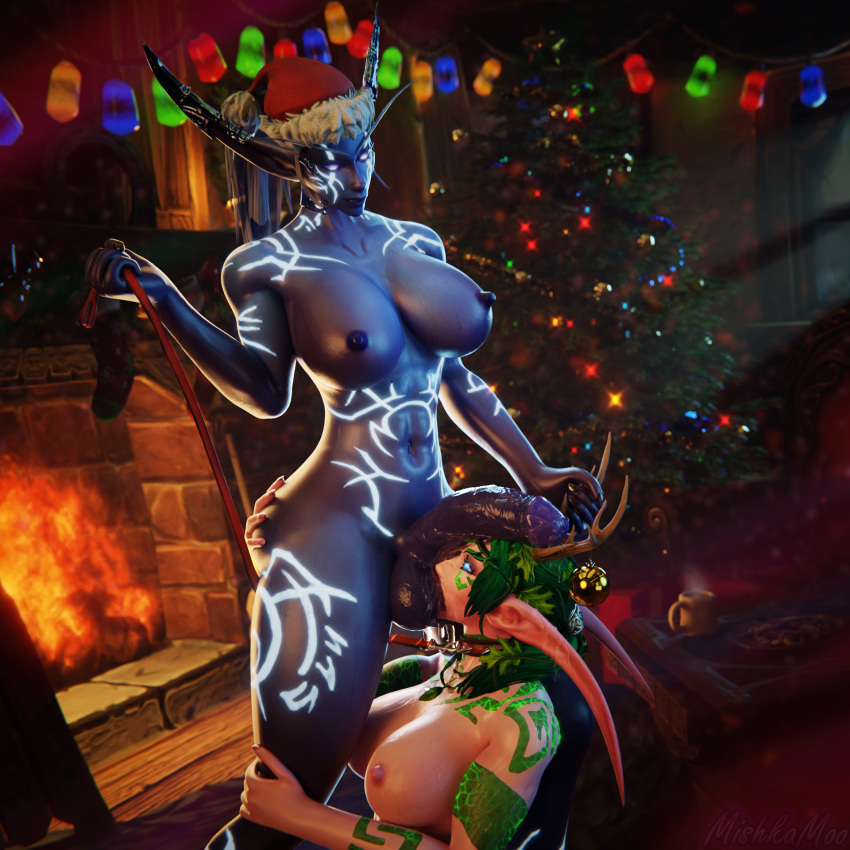 1futa 1girls 2021 3d abs alliance_(warcraft) areolae athletic_female athletic_futanari ball_worship balls big_balls blue_eyes blue_skin christmas christmas_hat christmas_tree collar duo elf elf_ear elf_ears elf_female elf_futanari female femsub fireplace futa_on_female futadom futanari green_hair green_tattoo green_tattoos hand_on_ass horde_(warcraft) horde_domination horde_futa leash mishka_(warcraft) mishkamoo necklace night_elf nightborne nightborne_futa nipples oral penis pointy_ears red_leash runes saliva shiny_penis source_request standing tattoo thighs warcraft white_eyes white_markings white_runes world_of_warcraft wow