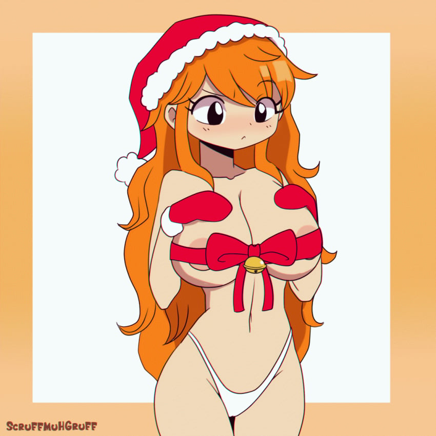 1girls almost_naked animated areola areola_peek areolae areolae_peeking bell belly_button big_breasts bouncing_breasts bow breasts cameltoe christmas color colored female female_only gif large_breasts midriff mittens nami navel nipple_peek one_piece panties pussy_visible_through_clothes ribbon ribbon_bra santa_hat scruffmuhgruff shounen_jump simple_background solo solo_female swaying swaying_breasts thighs watermark white_panties