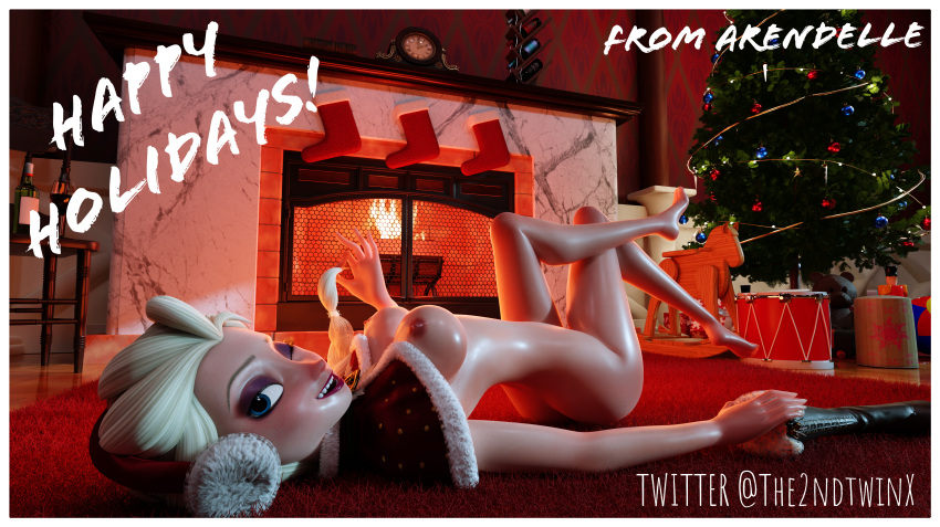 3d 3d_(artwork) 3dx artist_name bedroom bedroom_eyes big_breasts big_penis blonde_hair blue_eyes braided_hair breasts chimney christmas christmas_clothing christmas_hat christmas_lights christmas_outfit christmas_tree cute disney elsa_(frozen) female fireplace freckles frozen_(film) frozen_2 gift holidays huge_cock laying laying_down laying_on_back light-skinned_female light_skin naughty_face nipples penis princess room rug seductive seductive_eyes seductive_look seductive_smile sex suggestive suggestive_look the2ndtwinx tree twitter twitter_username