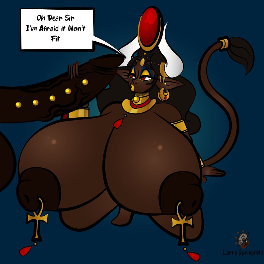 anthro big_breasts bovine dark-skinned_female dark-skinned_male dark-skinnedsub dark_skin egypt egyptian egyptian_headdress hathor huge_breasts massive_breasts newdity pierced_genitals piercing red_eyes