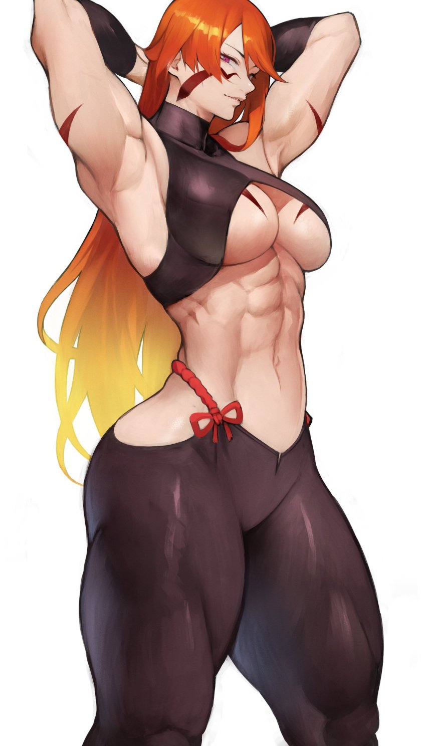 1girls abs big_breasts breasts curvaceous curvy female female_focus fuma_kotaro_(tenkaichi) long_hair looking_at_viewer muscular muscular_female red_hair solo solo_female tenkaichi_nihon_saikyou_bugeisha_ketteisen thick_thighs thighs underboob yoshi55level yoshio_(55level)