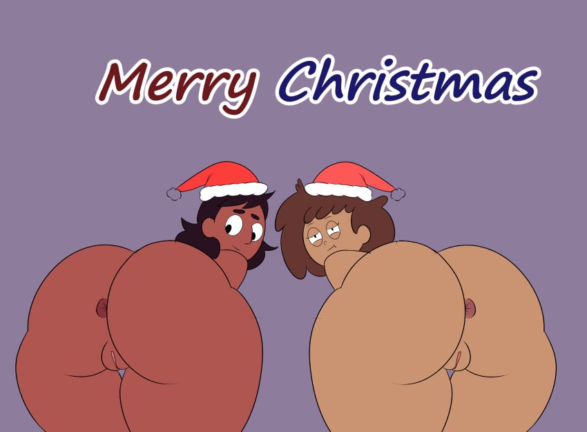 2girls amphibia anne_boonchuy anus ass back_view big_ass cartoon_network christmas connie_maheswaran crossover dark-skinned_female dark_skin disney disney_channel female female_only holidays huge_ass huge_butt j8fraph looking_back multiple_girls nude pussy steven_universe straight_hair thick_thighs