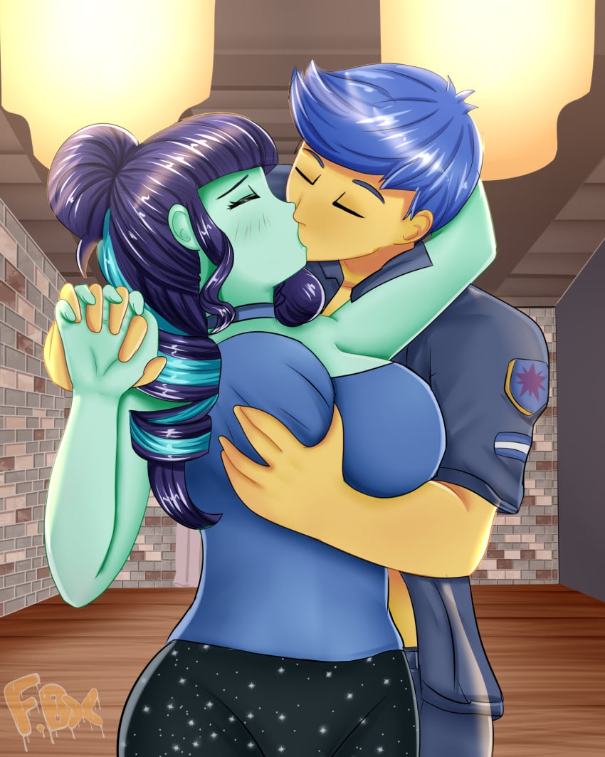 1boy 1girls big_breasts breast_fondling breast_grab breast_play breasts chandelier choker coloratura_(eg) coloratura_(mlp) equestria_girls female flash_sentry flash_sentry_(eg) focus_bx friendship_is_magic groping hasbro hi_res highres holding_hands imminent_sex interlocked_fingers kissing large_breasts male my_little_pony open_clothes open_shirt passionate romantic romantic_couple straight yoga_pants