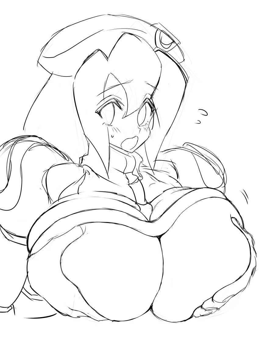 1girls beret big_breasts blush breasts desuroguma female female_only holding_breast huge_breasts iris_(mega_man) long_hair looking_at_viewer mega_man mega_man_x reploid robot robot_girl sketch solo solo_female solo_focus sweat sweatdrop tagme turtleneck