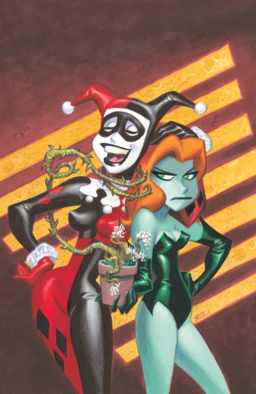 2d 2girls batman:_the_animated_series batman_(series) bruce_timm dc_comics dcau green-skinned_female green_skin harley_quinn harley_quinn_(classic) official_art pamela_isley poison_ivy poison_ivy_(dcau) strangling the_new_batman_adventures