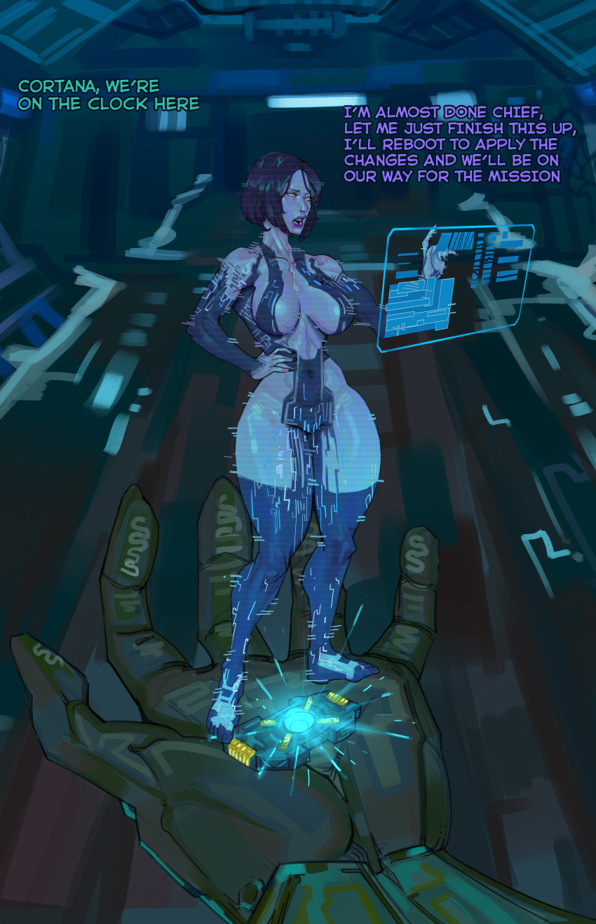 artificial_intelligence barefoot blue_skin commissioner-sinistersh0t computer_virus cortana feet female halo halo_(game) halo_(series) halo_4 hologram master_chief thick_legs thick_thighs thighhighs thighs toes windows_10 zyldark