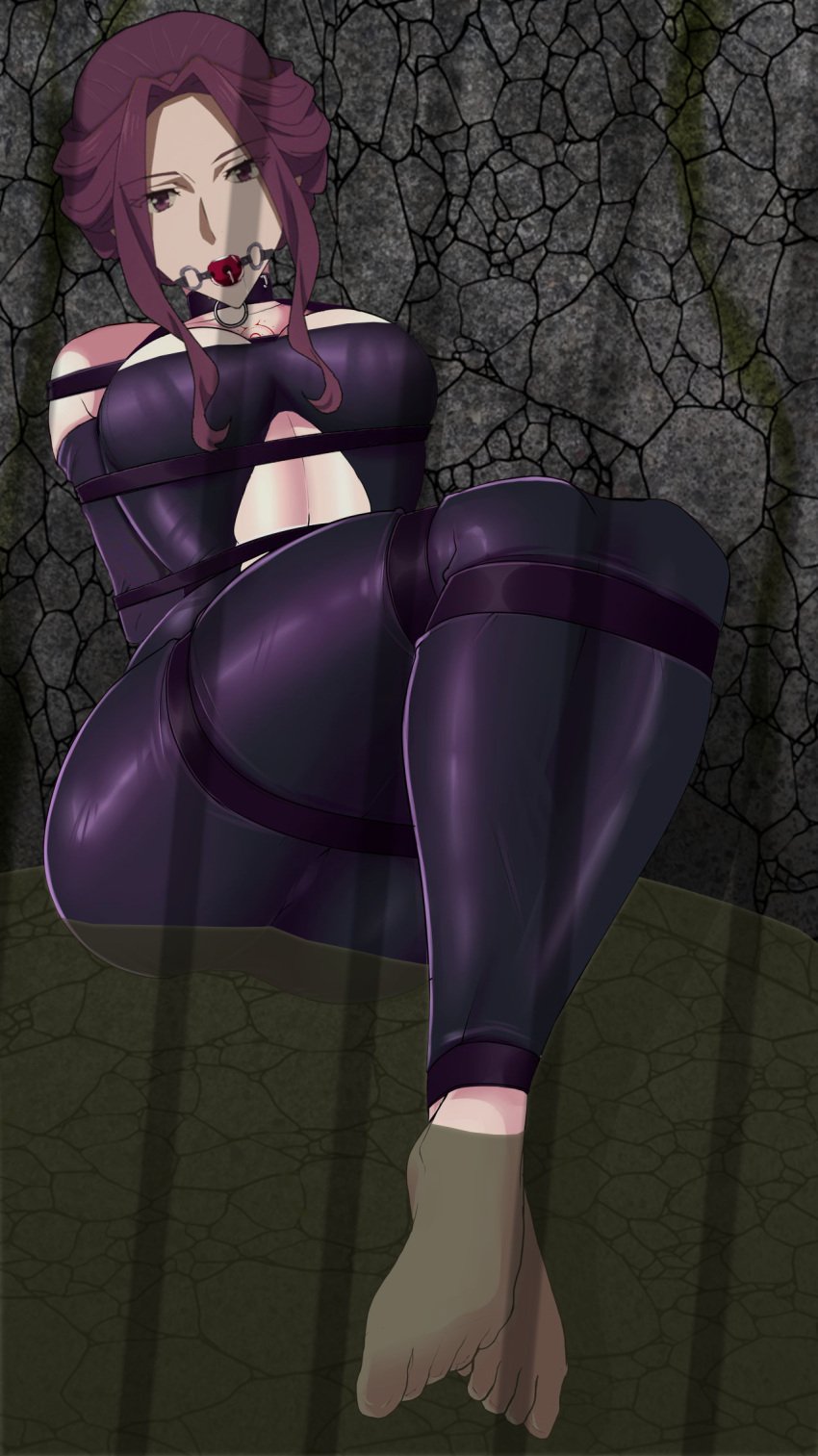 arms_behind_back ball_gag barefoot bdsm bondage bossbb41 breasts butt captured collar did dress feet gag gagged humiliation latex milf mirelia_q_melromarc mother purple_eyes purple_hair queen tate_no_yuusha_no_nariagari the_rising_of_the_shield_hero