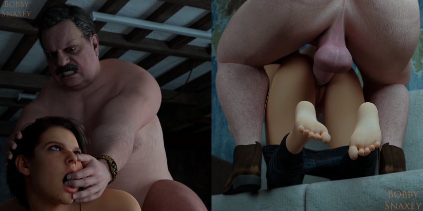 3d age_difference anal anal_sex basement blender bobbysnaxey brian_irons capcom captured captured_heroine cycles fat_man feet fingers_in_mouth forced jill_valentine jill_valentine_(sasha_zotova) partially_clothed rape resident_evil resident_evil_2 resident_evil_2_remake resident_evil_3 resident_evil_3_remake umbrella_rpd