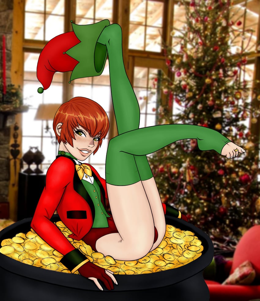 1boy androgynous balls_in_panties bulge christmas femboy girly green_eyes gymnastics irish leprechaun male panties panty_bulge penis_in_panties red_hair short_hair solo trap