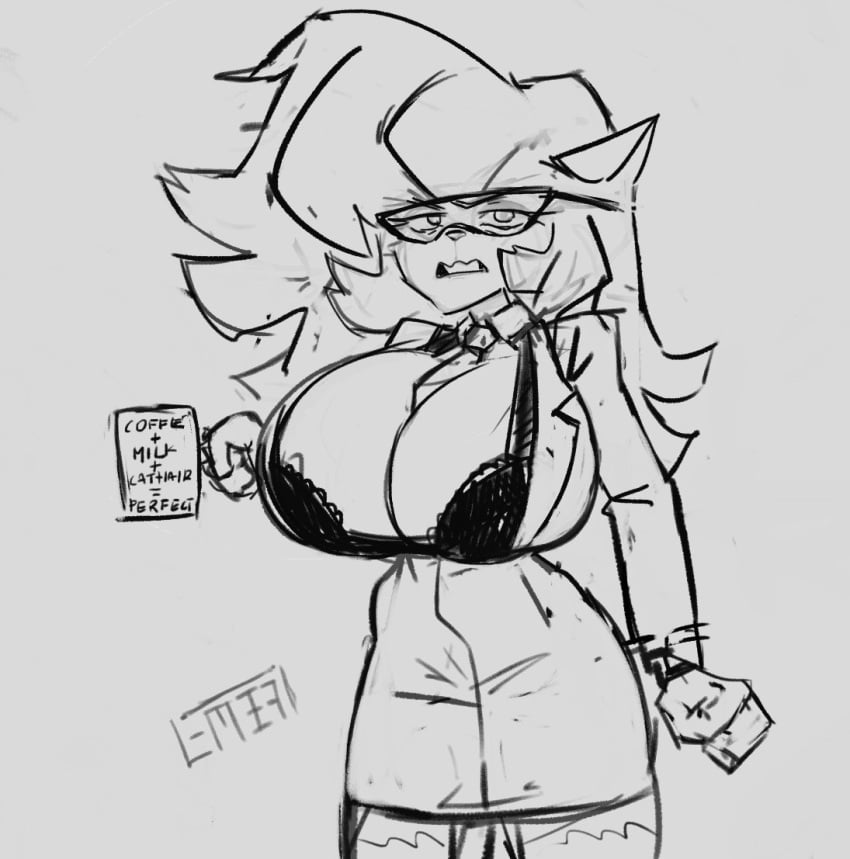 angry anthro big_breasts bra breast_expansion breasts business callie_briggs cleavage clothed clothing coffee_mug domestic_cat expansion eyewear felid feline felis female glasses hanna-barbera huge_breasts mammal office_lady sketch solo suit swat_kats underwear wardrobe_malfunction zer0 zer0ember