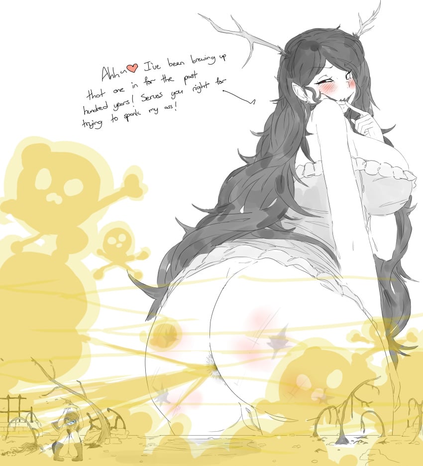 2girls anus asshole big_ass big_breasts big_butt blush excessive_fart fart fart_cloud fart_everywhere fart_fetish farting female_only giantess lazei lingering_stench looking_back lubella_dim momodora momodora:_reverie_under_the_moonlight multiple_girls open_mouth plants powerful_fart smile tears text uncolored vagina wilting_flowers wilting_plants