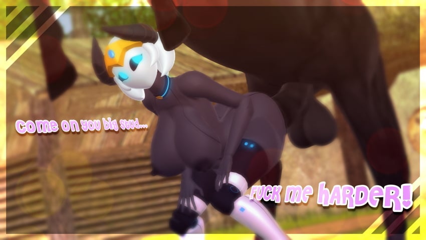 3d android big_ass big_breasts big_penis blender dark_skin derpydo feral gardenofeden horns horse horsecock paradisegardens render robot robot_girl text tiara unseen_male_face vrchat