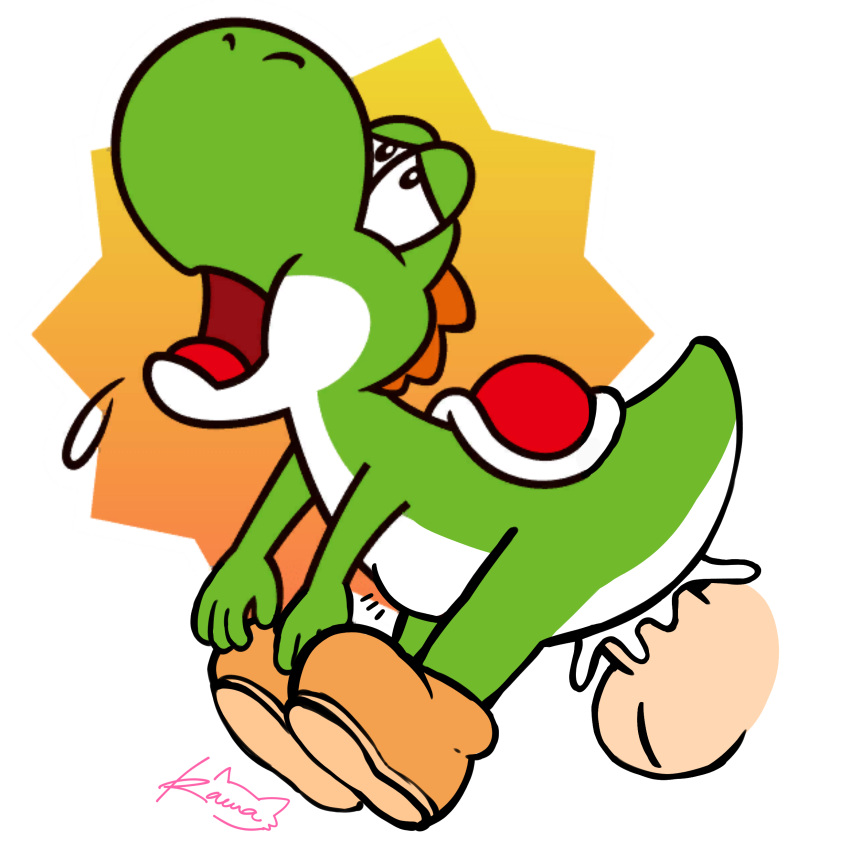 absurd_res alpha_channel bodily_fluids clothing cum cum_inside dinosaur distention duo edit footwear genital_fluids green_body hi_res human interspecies kawa_(artist) male male_only mammal mario_(series) mario_party moan nintendo official_art official_artwork_edit open_mouth reptile scalie sex shoes simple_background solo sticker transparent_background video_games yoshi