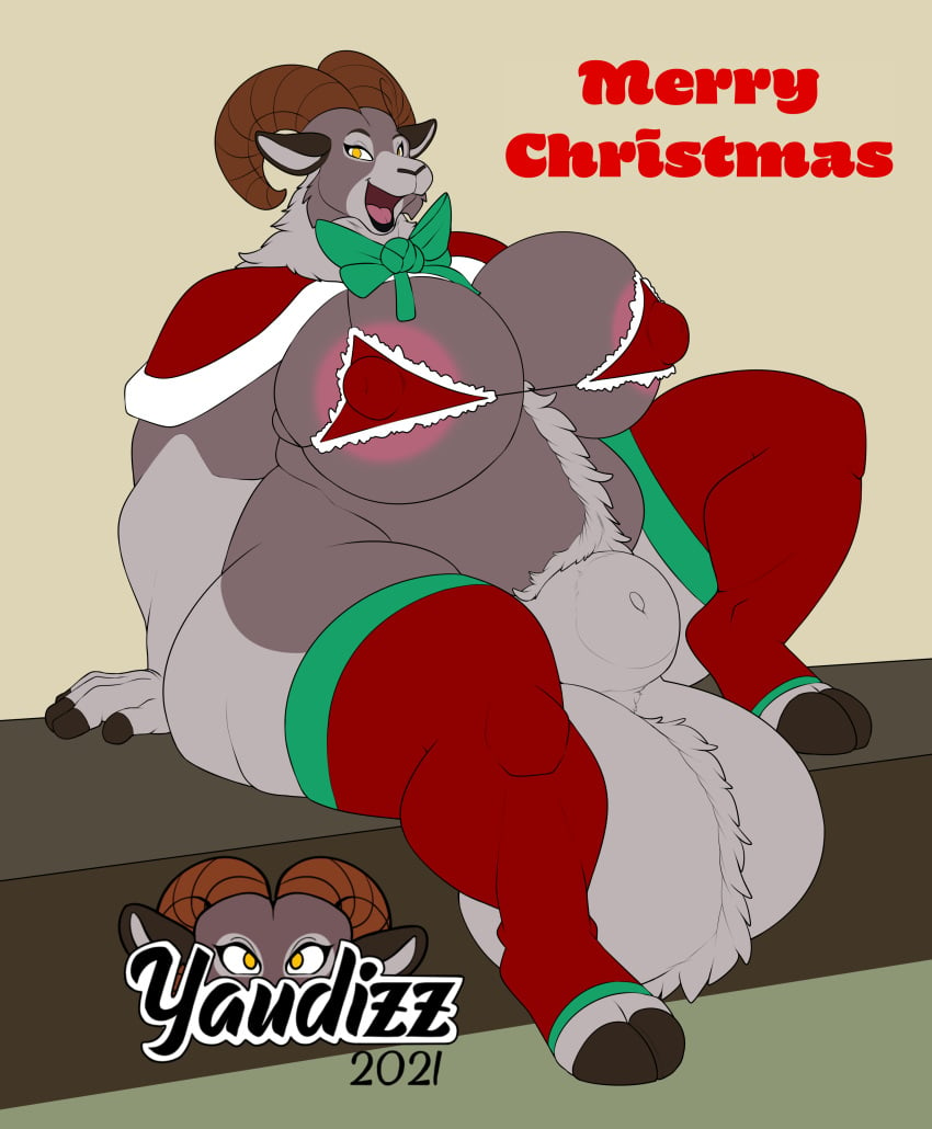 1futa absurd_res animal_genitalia anthro ball_tuft balls big_balls big_breasts big_sheath body_hair bovid bovine bow_tie breasts caprine christmas christmas_clothing clothing curvy_figure fully_sheathed furry futanari genitals gynomorph happy_trail hi_res holidays horn huge_balls hyper hyper_balls hyper_genitalia intersex legwear mammal mature_gynomorph mature_intersex mouflon nipple_outline overweight penis sheath sheep slightly_chubby solo stockings thick_thighs tuft tyne_(yaudizz) voluptuous wide_hips wild_sheep yaudizz