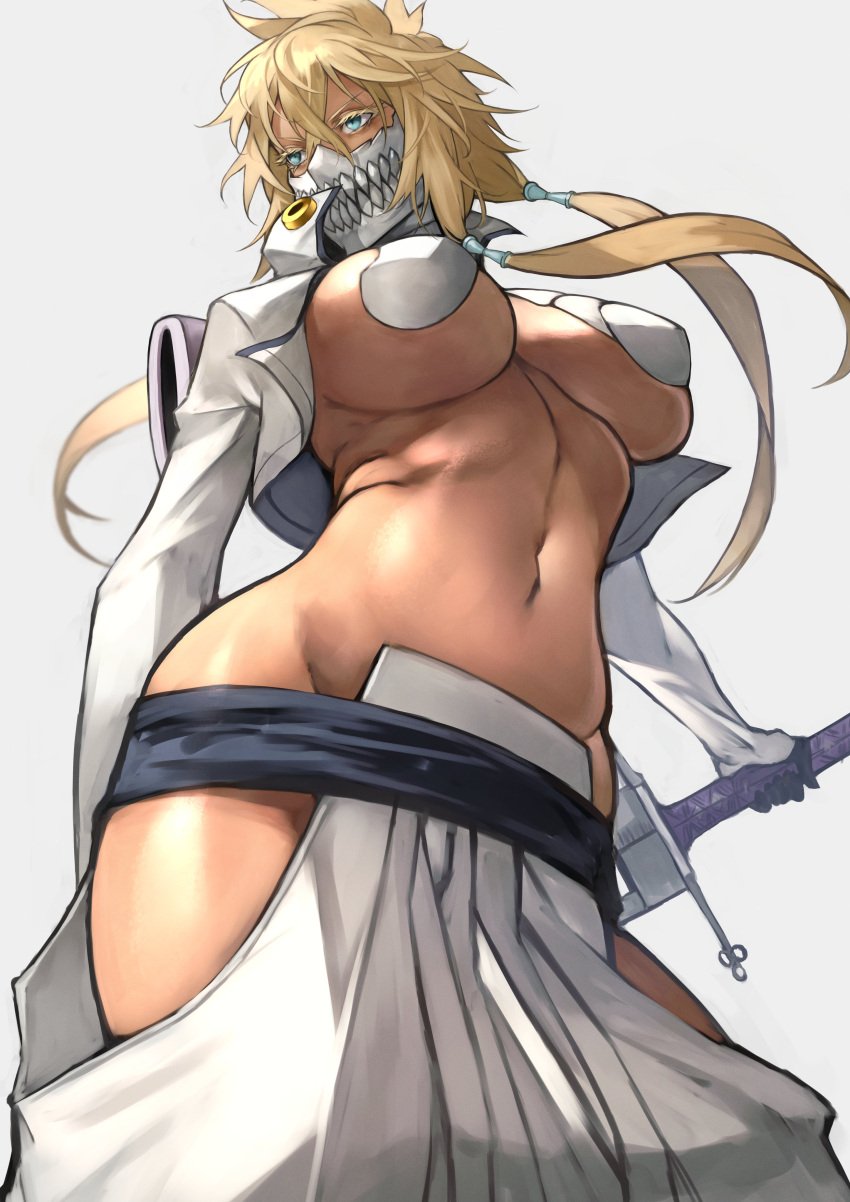 big_breasts bleach blonde_female blonde_hair blue_eyes breasts dark_skin hakama tia_harribel yoshi55level yoshio_(55level)