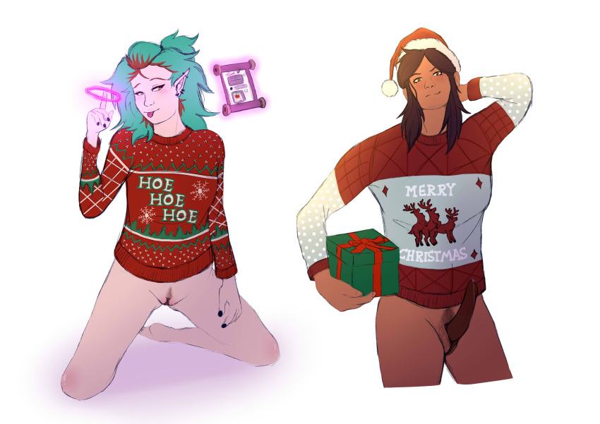 1futa 1girls amity_blight amity_blight_(beta) bottomless caelsin christmas christmas_clothing christmas_outfit clothed clothing dark-skinned_futanari dark_penis dark_skin darkened_genitalia duo female futa_sans_balls futanari human humanoid light-skinned_female light_skin luz_noceda luz_noceda_(beta) pale_skin partially_clothed pussy self_upload selfie standing straight_hair the_owl_house