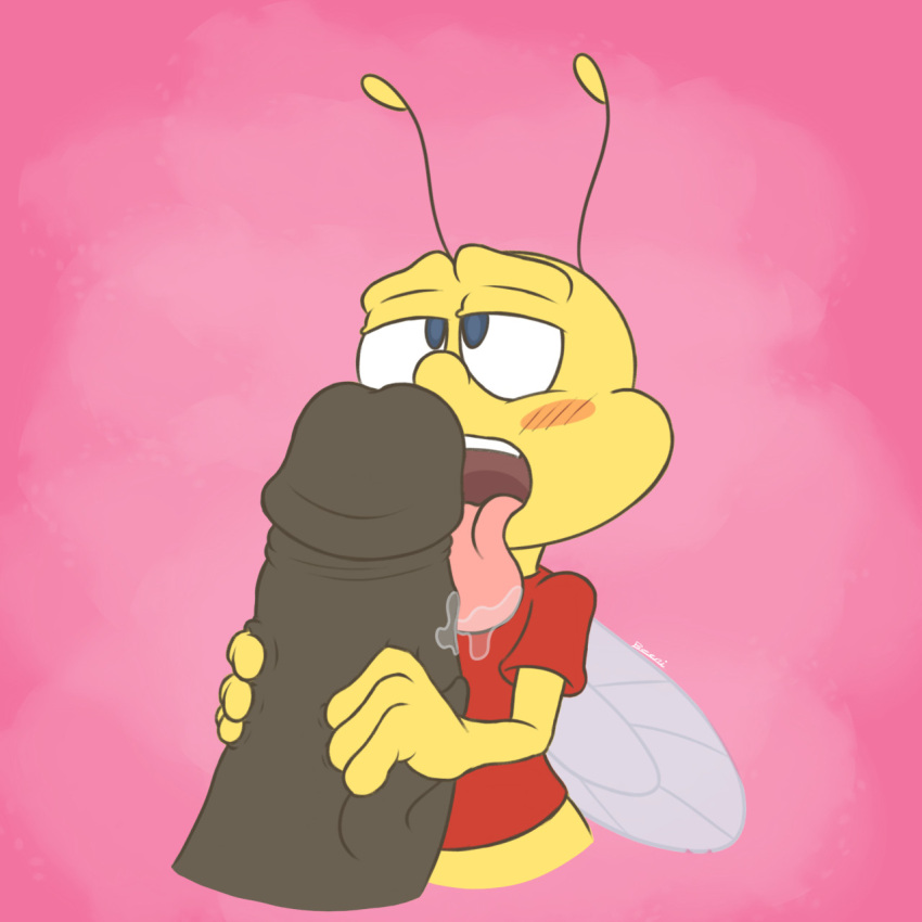 animal_humanoid antennae_(anatomy) anthro arthropod arthropod_humanoid bee bee_humanoid beeni blush bodily_fluids bottomless buzz_the_bee cheerios clothed clothing digital_drawing_(artwork) digital_media_(artwork) disembodied_penis duo erection fellatio general_mills genitals handjob hi_res honey_bee honey_nut_cheerios humanoid humanoid_genitalia humanoid_penis hymenopteran hymenopteran_humanoid insect_humanoid insects macro male male/male mascot micro micro_on_macro offscreen_character open_mouth oral penile penis saliva saliva_on_penis saliva_on_tongue salivating sex simple_background size_difference solo_focus tongue tongue_out two-handed_handjob watermark wings