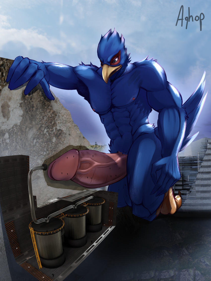 absurd_res aghop anthro avian bird blue_body erection falco_lombardi genitals hi_res internal machine macro male male_only milking_machine mountain nintendo penetration penile penis penis_milking solo star_fox tunnel video_games worship