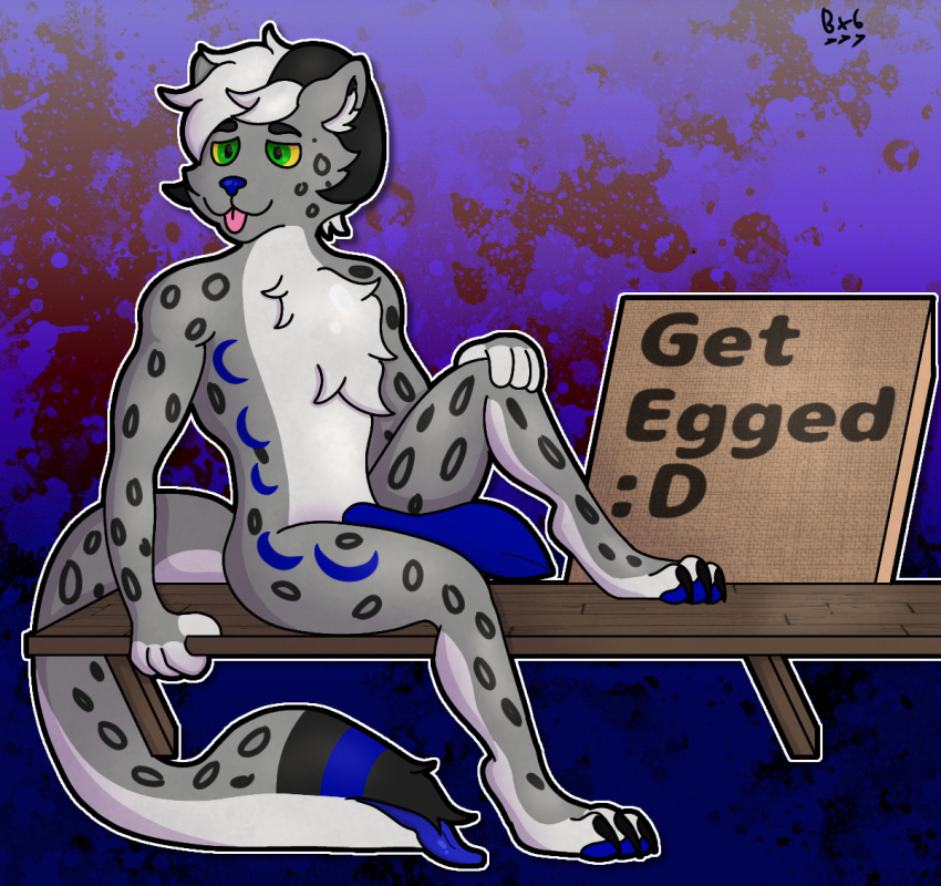 anthro bxb777 digital_media_(artwork) english_text felid fur genitals hair leopard machinta male male_only mammal nude ovipositor ovipositor_penis pantherine penis smile snow_leopard solo text