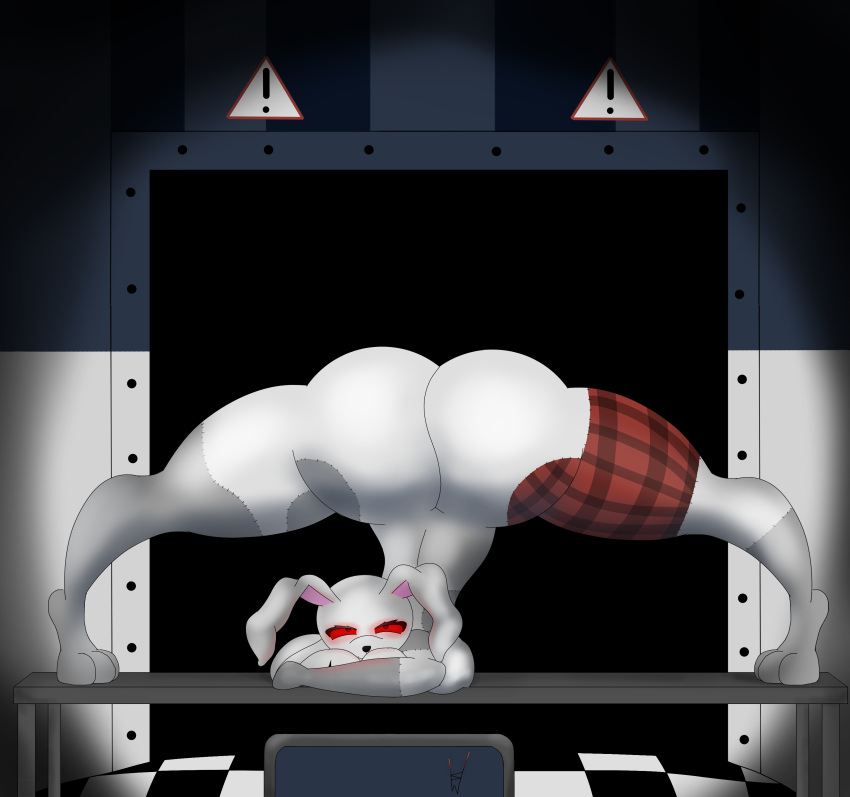 1girls absurd_res anthro ass big_ass big_breasts big_butt breasts checkered_floor curvy face_in_breasts female five_nights_at_freddy's five_nights_at_freddy's:_security_breach five_nights_at_freddy's_2 floppy_ears furniture glowing glowing_eyes hi_res humor jack-o_pose lagomorph legs leporid looking_at_viewer mammal meme patchwork_clothing patchwork_creature paws pose rabbit red_eyes scottgames smile solo something_wicked_(artist) table tablet thick_ass thick_thighs vanny_(fnaf) video_games warning_sign