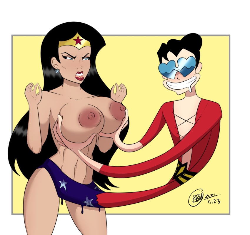 bunbunmuffinart busty dc dc_comics diana_prince female female_focus female_only hourglass_figure large_breasts living_clothes makeup plastic_man tagme wide_hips wonder_woman wonder_woman_(series)