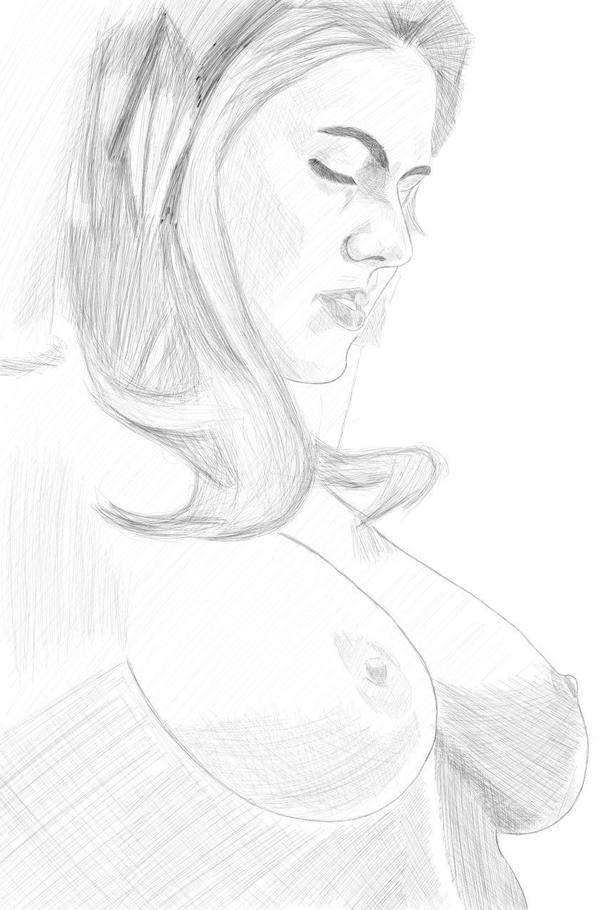 1girls actress alexandra_daddario big_breasts breasts female female_only monochrome sketch solo